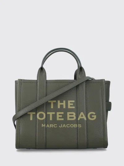Marc Jacobs The Medium Tote Bag In Grained Leather With Printed Logo In Green