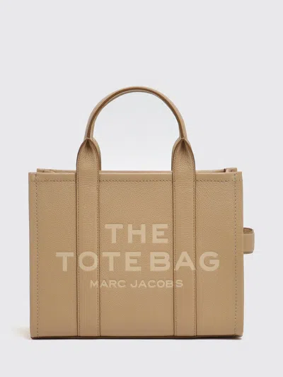 Marc Jacobs The Medium Tote Bag In Grained Leather With Printed Logo In Nude