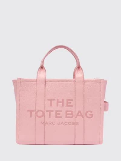 Marc Jacobs The Medium Tote Bag In Grained Leather With Printed Logo In Pink