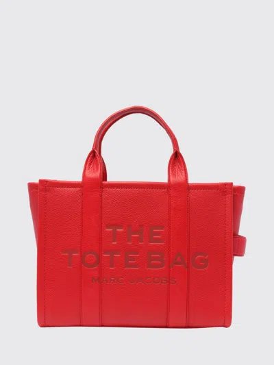 Marc Jacobs The Medium Tote Bag In Grained Leather With Printed Logo In Red