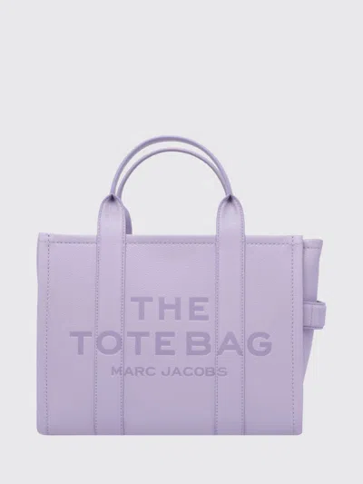 Marc Jacobs The Medium Tote Bag In Grained Leather With Printed Logo In Purple