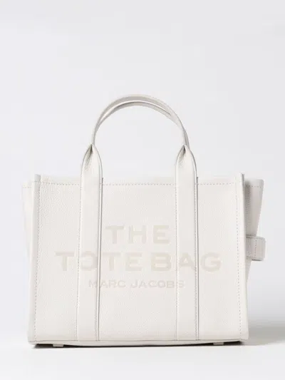 Marc Jacobs The Medium Tote Bag In Grained Leather With Printed Logo In White