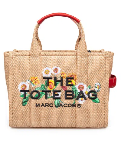 Marc Jacobs The Medium Tote Bag In Raffia With Embroidery In Natural