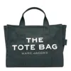 Marc Jacobs 'the Medium Tote' Black Tote Bag With Contrasting Logo Embroidery In Ivy