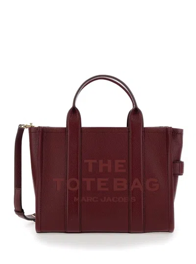 Marc Jacobs The Medium Tote Bag Red Shoulder Bag With Logo In Grainy Leather Woman In Burgundy