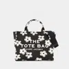 Marc Jacobs Daisy Print Canvas Medium Tote Bag With Adjustable Strap In Black