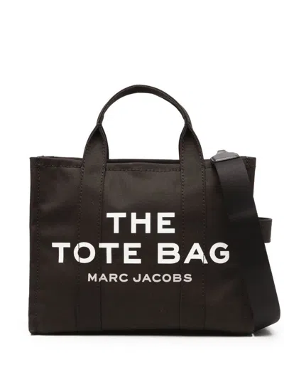 Marc Jacobs The Medium Tote Black Tote Bag With Contrasting Logo Lettering On The Front In Cotton Woman
