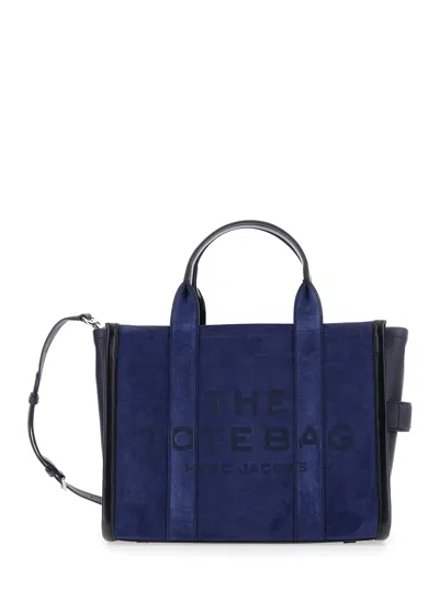 MARC JACOBS THE MEDIUM TOTE BLUE HANDBAG WITH LOGO LETTERING ON THE FRONT AND ADJUSTABLE AND REMOVABLE SHOULDER 