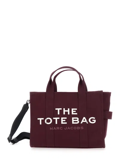 Marc Jacobs The Medium Tote Bordeaux Handbag With Logo Lettering On The Front In Cotton Woman In Burgundy