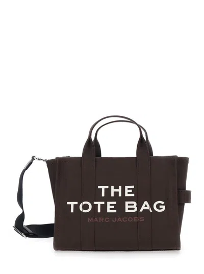 Marc Jacobs 'the Medium Tote' Brown Tote Bag With Contrasting Logo Lettering On The Front In Cotton Woman