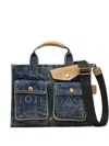 Marc Jacobs The Denim Suede Medium Cargo Tote Bag Dark Wash Indigo