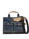 Marc Jacobs The Denim Suede Medium Cargo Tote Bag Dark Wash Indigo In Blue
