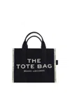 Marc Jacobs The Medium Tote Black Tote Bag With Contrasting Logo Embroidery In Cotton Blend Woman In Black