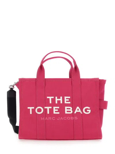 Marc Jacobs 'the Medium Tote' Pink Tote Bag With Contrasting Logo Lettering On The Front In Cotton Woman