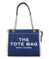 Marc Jacobs The Medium Tote In Blue Denim With Embroidered Logo In Blue