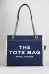 Marc Jacobs The Medium Tote In Blue Denim With Embroidered Logo In Blue