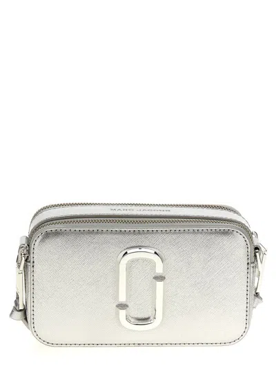 Marc Jacobs The Snapshot Metallic Leather Cross-body Bag In Silver