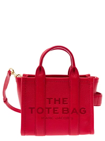 Marc Jacobs The Micro Tote Bag Red Shoulder Bag With Logo In Grainy Leather Woman