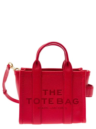 Marc Jacobs 'the Micro Tote Bag' Red Shoulder Bag With Logo In Grainy Leather Woman