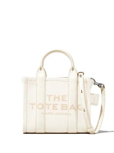 MARC JACOBS THE MICRO TOTE BAG WHITE SHOULDER BAG WITH LOGO IN GRAINY LEATHER WOMAN