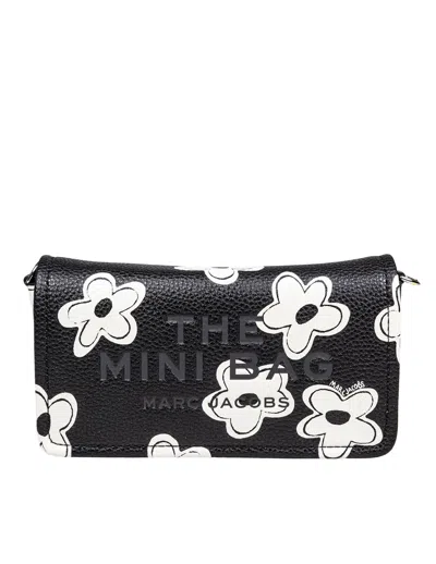 Marc Jacobs The Mini Bag In Black Leather With Flower Print In Black/white