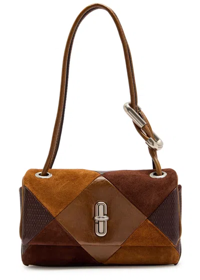 Marc Jacobs The Mini Dual Patchwork Leather And Suede Shoulder Bag In Brown