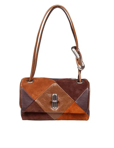 Marc Jacobs The Mini Dual Shoulder Bag In Patchwork Suede In Brown
