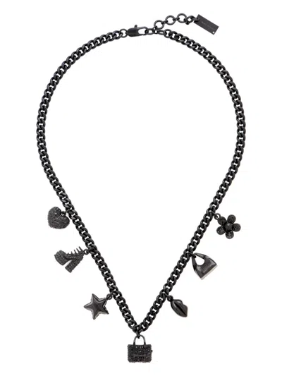 Marc Jacobs The Mini Icon Pave-charm Necklace In Black