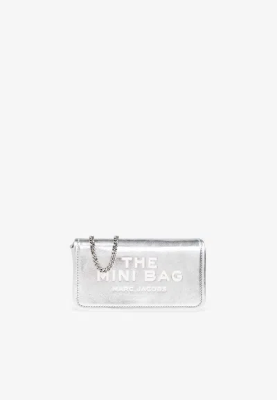 Marc Jacobs The Mini Marc Leather Crossbody Bag In Silver