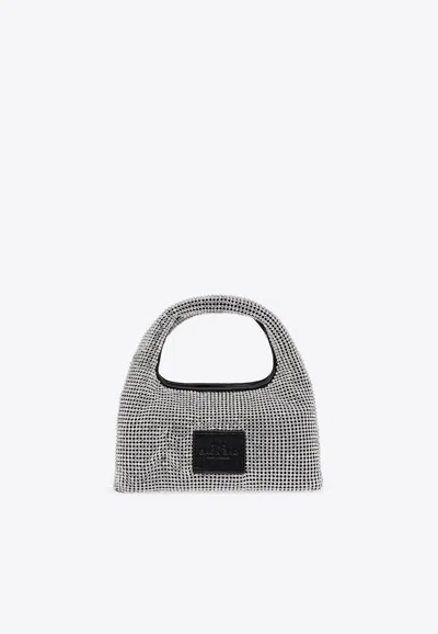 Marc Jacobs The Mini Rhinestone Sack Shoulder Bag In Silver