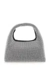Marc Jacobs 'the Mini Sack' Metallic Handbag With Logo Patch On The Rear And All-over Crystal Embellishments In Grey