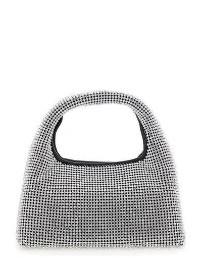 Marc Jacobs 'the Mini Sack' Metallic Handbag With Logo Patch On The Rear And All-over Crystal Embellishments In In Grey