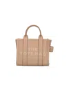 Marc Jacobs 'the Mini Tote' Beige Tote Bag With Logo Lettering On The Front In Grained Leather Woman In Beige