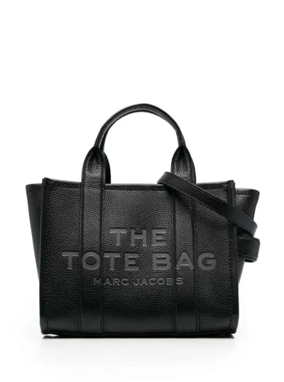 Marc Jacobs 'the Mini Tote Bag' Black Shoulder Bag With Logo In Grainy Leather Woman