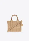 Marc Jacobs 'the Mini Tote' Beige Tote Bag With Logo Lettering On The Front In Grained Leather Woman In Beige