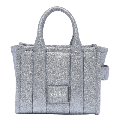 Marc Jacobs The Mini Tote Glitter Leather Bag In Silver