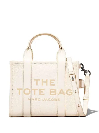 Marc Jacobs 'the Mini Tote Bag' White Shoulder Bag With Logo In Grainy Leather Woman