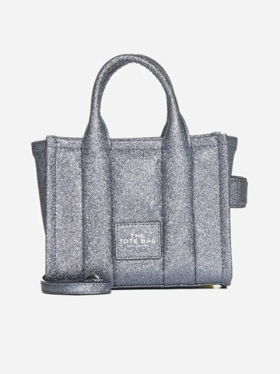 Marc Jacobs The Mini Tote Glitter Leather Bag In Grey