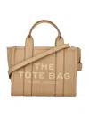 Marc Jacobs 'the Mini Tote' Beige Tote Bag With Logo Lettering On The Front In Grained Leather Woman In Brown