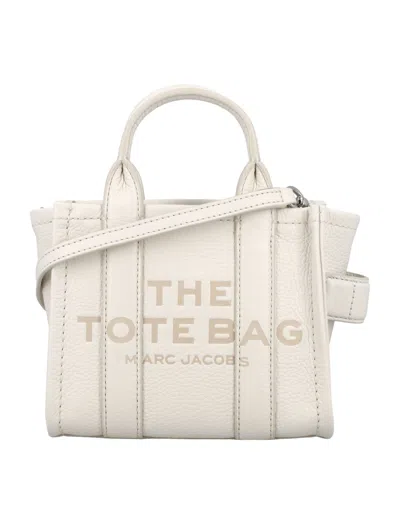 Marc Jacobs The Mini Tote Leather Bag In Cotton Silver