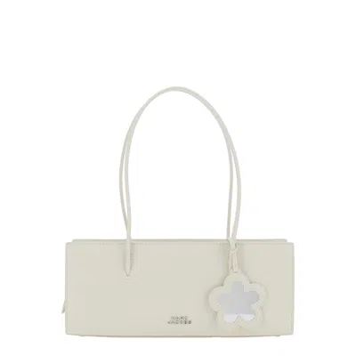 Marc Jacobs The Mirror Satchel White Shoulder Bag With Front Logo And Flower Charm In Leather Woman In Red