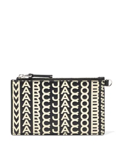 Marc Jacobs The Monogram Leather Top Zip Wristlet Wallet In Black