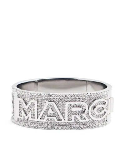 Marc Jacobs Logo-lettering Crystal-embellished Bracelet In Silver