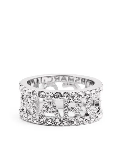 Marc Jacobs Logo-lettering Crystal-embellishment Ring In 059 Silver/crystal