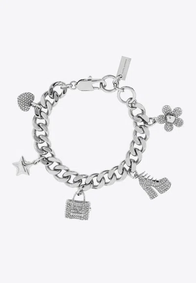 Marc Jacobs The Pave Mini Icon Charm Chain Bracelet In Metallic