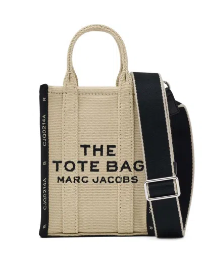 Marc Jacobs The Phone Tote Beige And Black Tote Bag With Logo Lettering In Cotton Blend Woman In White