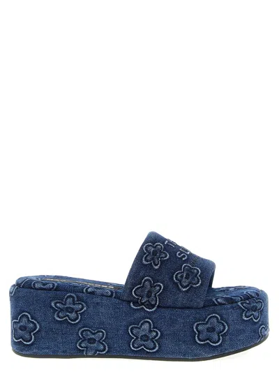 MARC JACOBS MARC JACOBS 'THE PUFFY DAISY DENIM PLATFORM SANDAL' SLIDES
