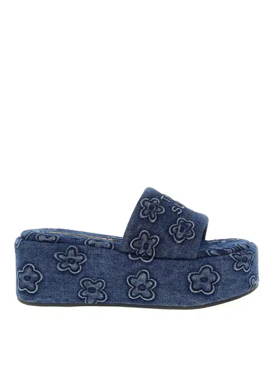 Marc Jacobs The Puffy Daisy Denim Platform Sandal Slides In Blue