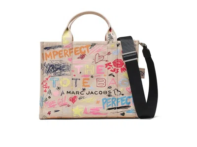 Marc Jacobs The Punk Scribble Canvas Medium Tote Bag Tote Handbags Beige Multi: One Size