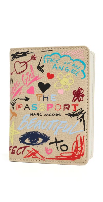 Marc Jacobs The Punk Scribble Passport Case Beige Multi
